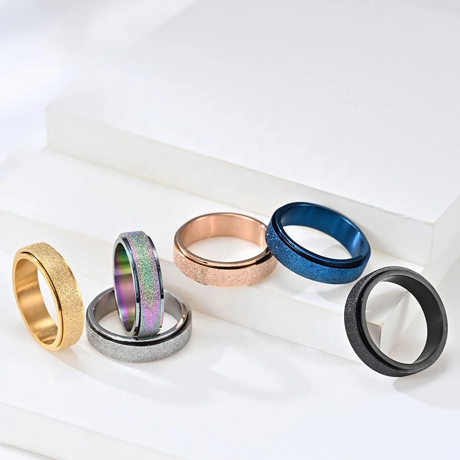 New Fashion 6mm 6 Colors Spinner Ring Women Men Stress Release Rotatable Sandblasting Stainless Steel Bands Casual Tail Rings
New Fashion 6mm 6 Colors Spinner Ring Women Men Stress Release Rotatable Sandblasting Stainless Steel Bands Casual Tail Rings