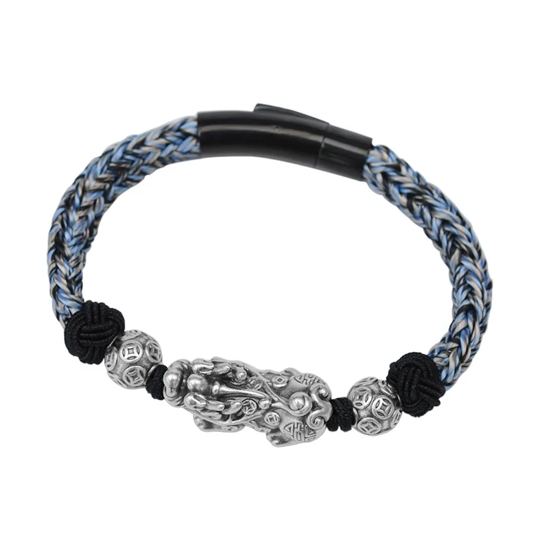 New Arrival Real 925 Sterling Silver Pixiu With Ingot Tibetan Handmade Knots Rope Bracelet For Men And Women Amulet Jewelry
New Arrival Real 925 Sterling Silver Pixiu With Ingot Tibetan Handmade Knots Rope Bracelet For Men And Women Amulet Jewelry