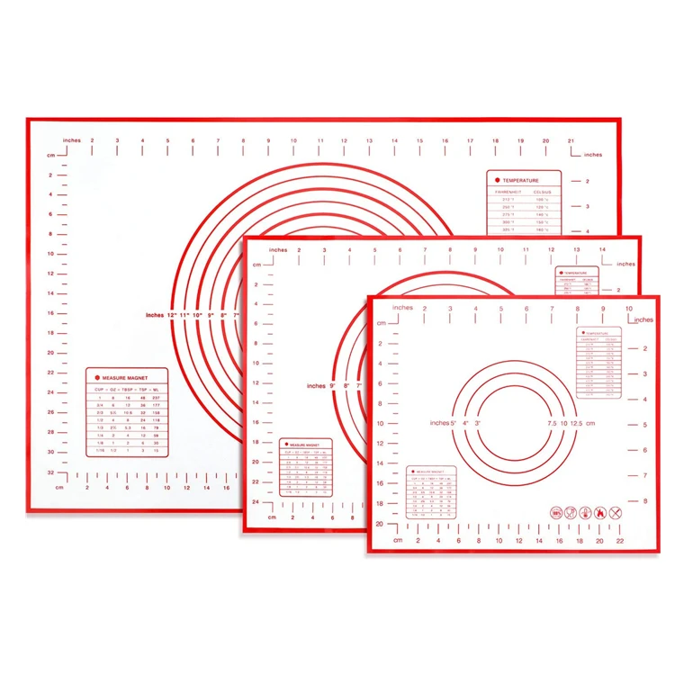 Nonstick 3 Size Kitchen Baking Food Pastry Pizza Bread Measurement Rolling Mat Set Silicone Knead Dough Mat, Black and red 
Nonstick 3 Size Kitchen Baking Food Pastry Pizza Bread Measurement Rolling Mat Set Silicone Knead Dough Mat, Black and red