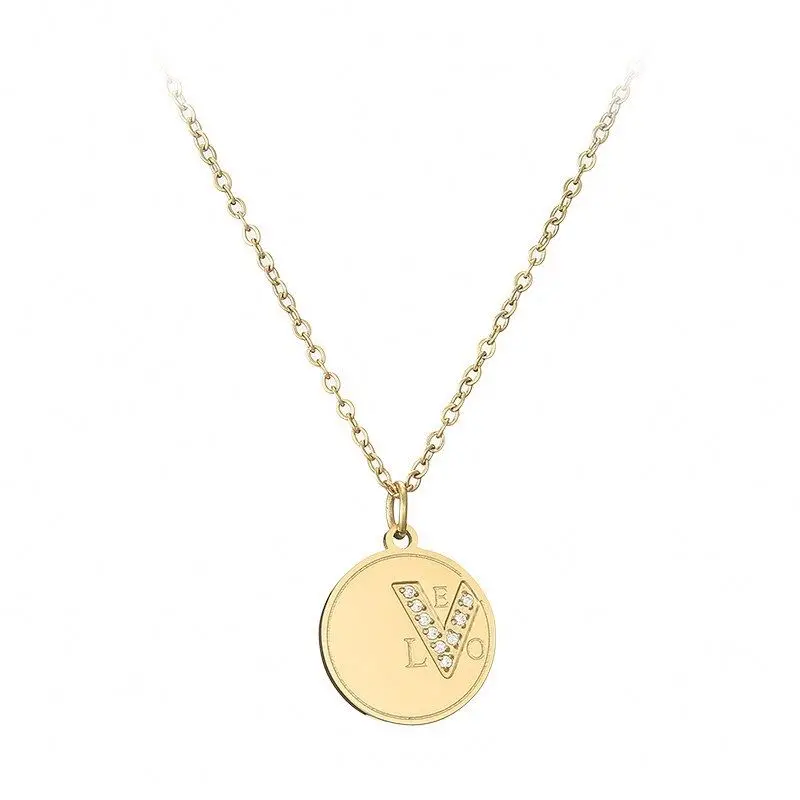 Minimalist Fashion Jewelry Gold Plated Engraved Love Diamond Initia Stainless Steel Coin Necklace
Minimalist Fashion Jewelry Gold Plated Engraved Love Diamond Initia Stainless Steel Coin Necklace