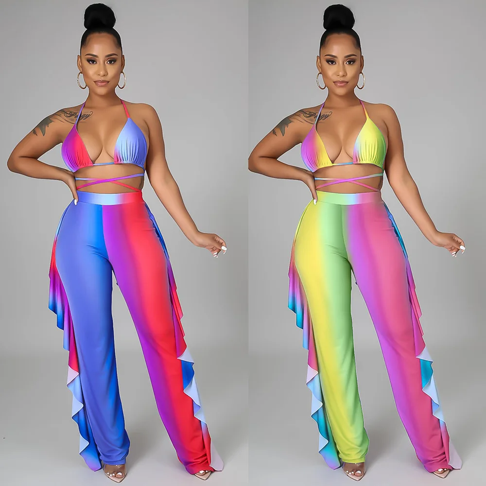 T3161 - crop top and pants fashion sexy sleeveless tie dye printed ruffle women 3 piece set clothing
T3161 - crop top and pants fashion sexy sleeveless tie dye printed ruffle women 3 piece set clothing