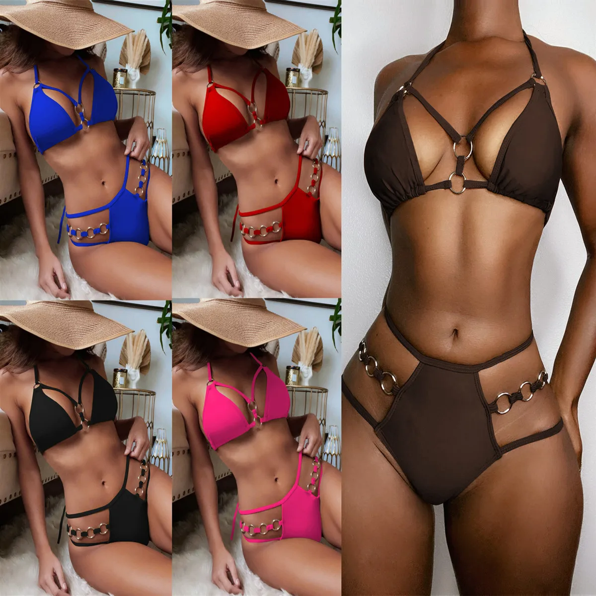 Hanrong Women's Halter Two-Pieces Mini Bikini Set Swimsuit Black Sexy Bra and Micro Party Bathing Suit Solid Triangle Bikinis
Hanrong Women's Halter Two-Pieces Mini Bikini Set Swimsuit Black Sexy Bra and Micro Party Bathing Suit Solid Triangle Bikinis