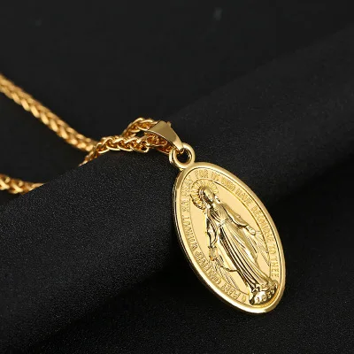 European and American Virgin Mary Pendant Necklace Gold Plated Oval Christ Cross Necklace
European and American Virgin Mary Pendant Necklace Gold Plated Oval Christ Cross Necklace