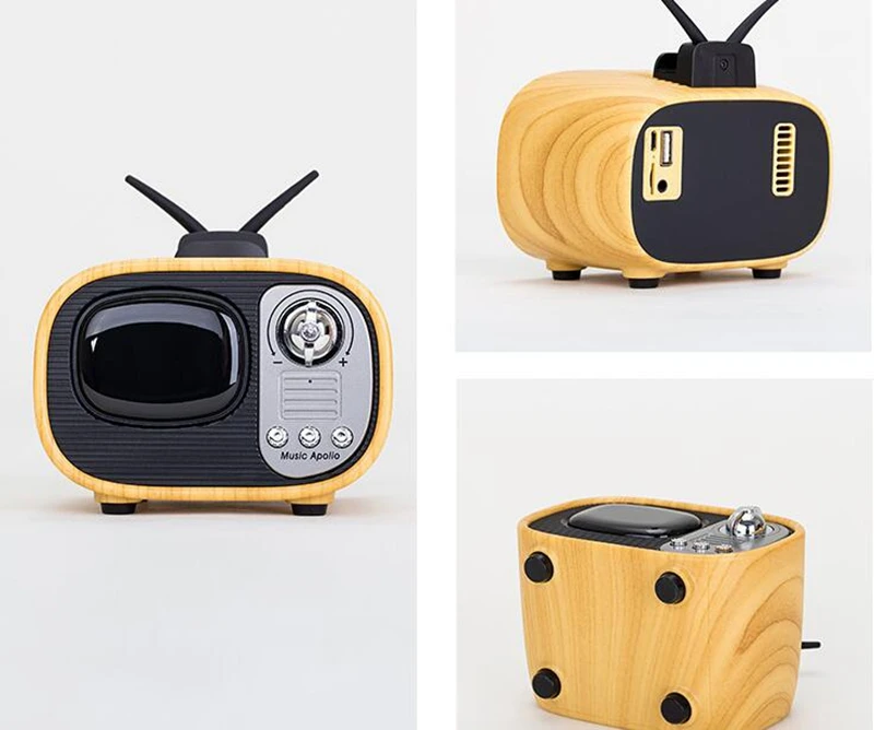 Creative retro TV shaped mini portable QI charging wireless speaker home - ANKUX.COM