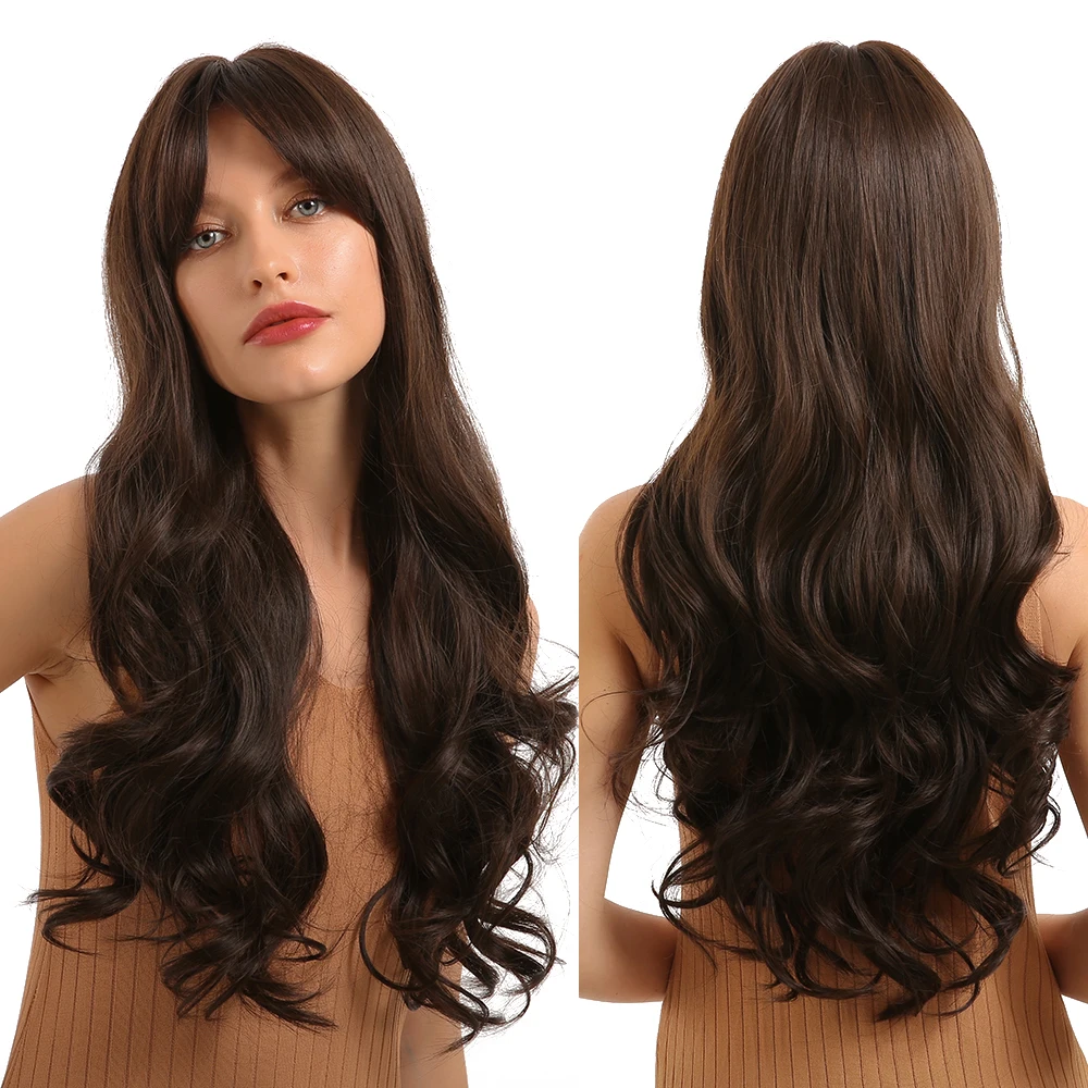 Fast Delivery Dark Brown Hair Wigs Long Natural Wave Hair For Women Synthetic Long Wigs with Bangs Heat Resistant
Fast Delivery Dark Brown Hair Wigs Long Natural Wave Hair For Women Synthetic Long Wigs with Bangs Heat Resistant
