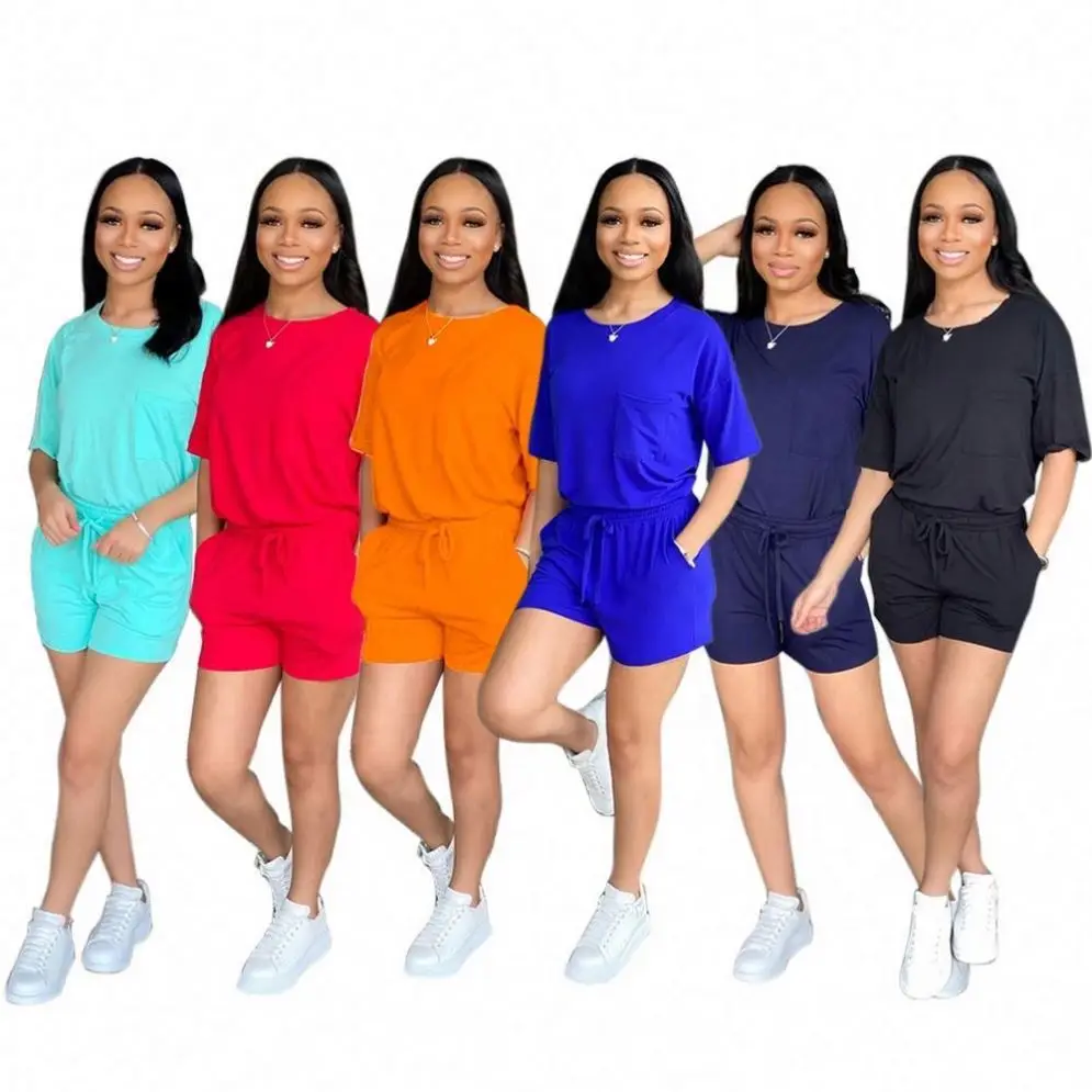 2021 summer solid color casual shorts two piece set women 2 piece pant set women short sleeves set, Picture
2021 summer solid color casual shorts two piece set women 2 piece pant set women short sleeves set, Picture