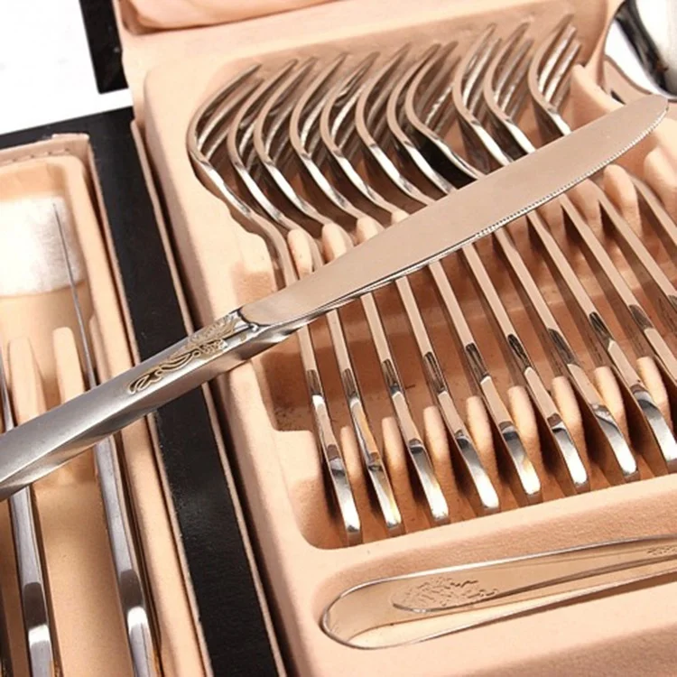 72pcs Gilded Style Stainless Steel Knife Fork and Spoon Set Tableware Set, Silver knife fork and spoon set
72pcs Gilded Style Stainless Steel Knife Fork and Spoon Set Tableware Set, Silver knife fork and spoon set