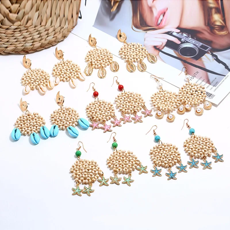 JUHU 2021 personality geometric round starfish drop earring sea shell Crystal beads Wooden beads earrings jewelry wholesale, Colorful
JUHU 2021 personality geometric round starfish drop earring sea shell Crystal beads Wooden beads earrings jewelry wholesale, Colorful