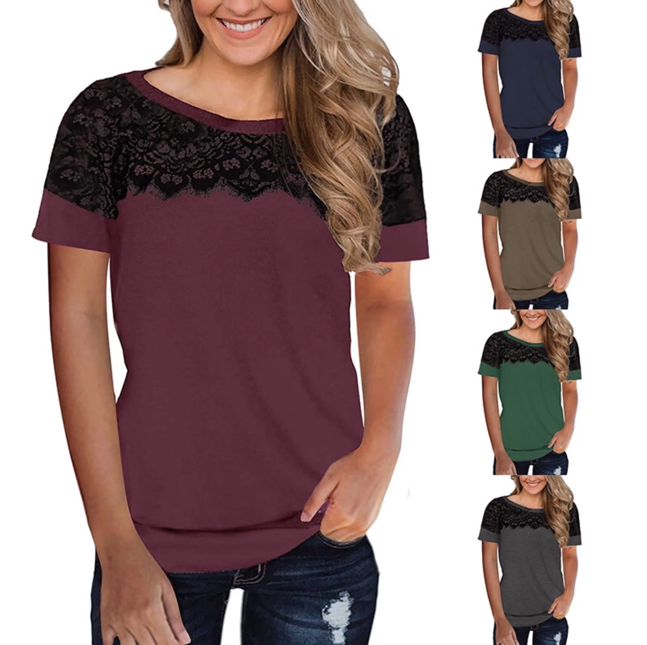 Free Shipping T149 top Women's Fashion top Short Sleeve Lace Shirt Stitching T-Shirt Casual Top
Free Shipping T149 top Women's Fashion top Short Sleeve Lace Shirt Stitching T-Shirt Casual Top