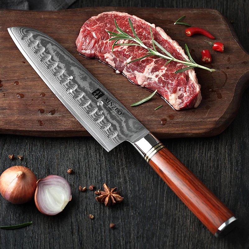 7 inch professional Japanese damascus steel kitchen santoku knife with wooden handle
7 inch professional Japanese damascus steel kitchen santoku knife with wooden handle