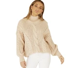 Latest Girl High Neck Pullover Turtleneck Button Up Winter Sweater For Women