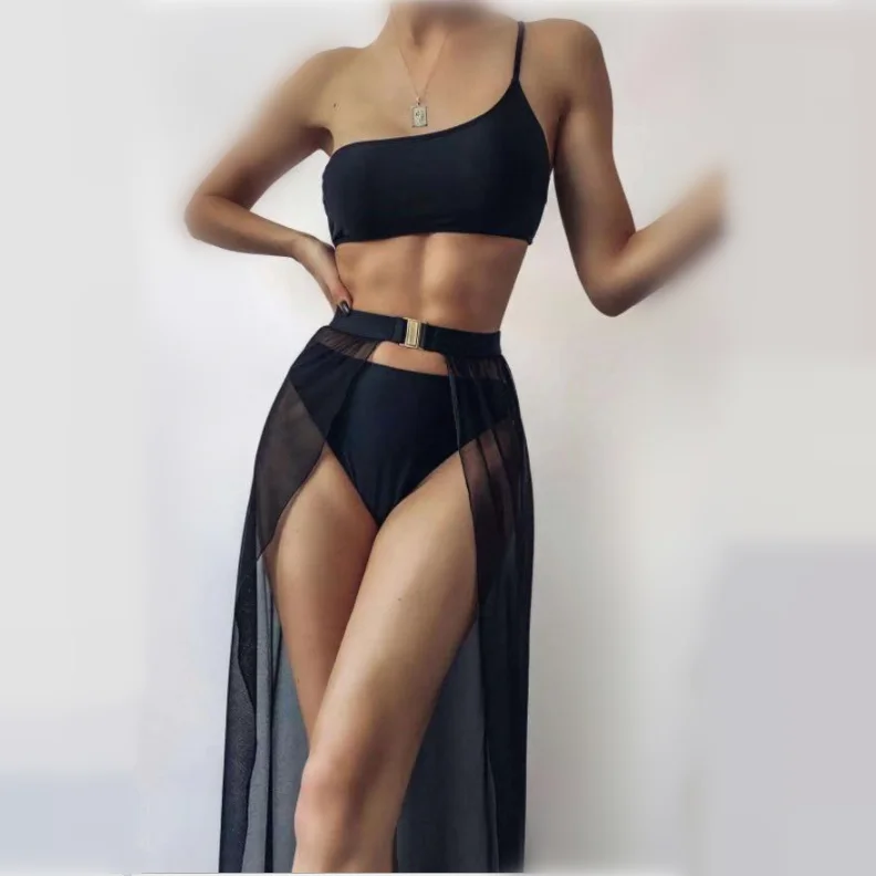 Black 3 pcs set bikini cover factory custom swimsuit single shoulder swimwear bathing suit with skirt, Picture showed
Black 3 pcs set bikini cover factory custom swimsuit single shoulder swimwear bathing suit with skirt, Picture showed