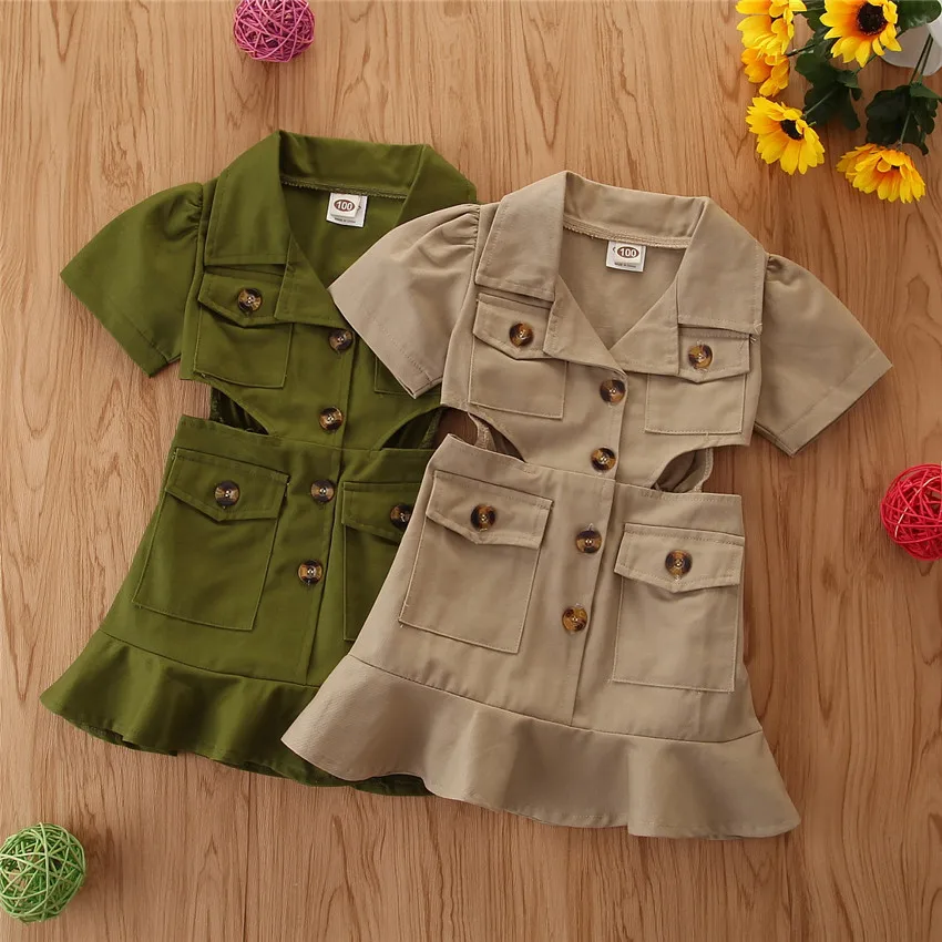 B53424A Summer new children's wear fashion England style little girls dress, Khaki/green
B53424A Summer new children's wear fashion England style little girls dress, Khaki/green