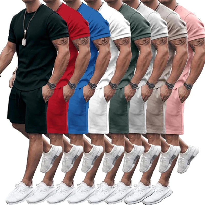 

QC-OK15 China factory summer 2021 men t shirts and biker shorts fitness active wear shorts set
