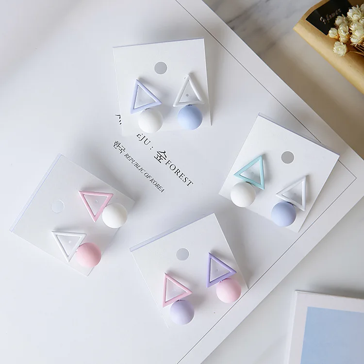 OUYE Korean style hollow cute triangle round asymmetric ice cream color temperament simple alloy earrings women, Golden/silver
OUYE Korean style hollow cute triangle round asymmetric ice cream color temperament simple alloy earrings women, Golden/silver