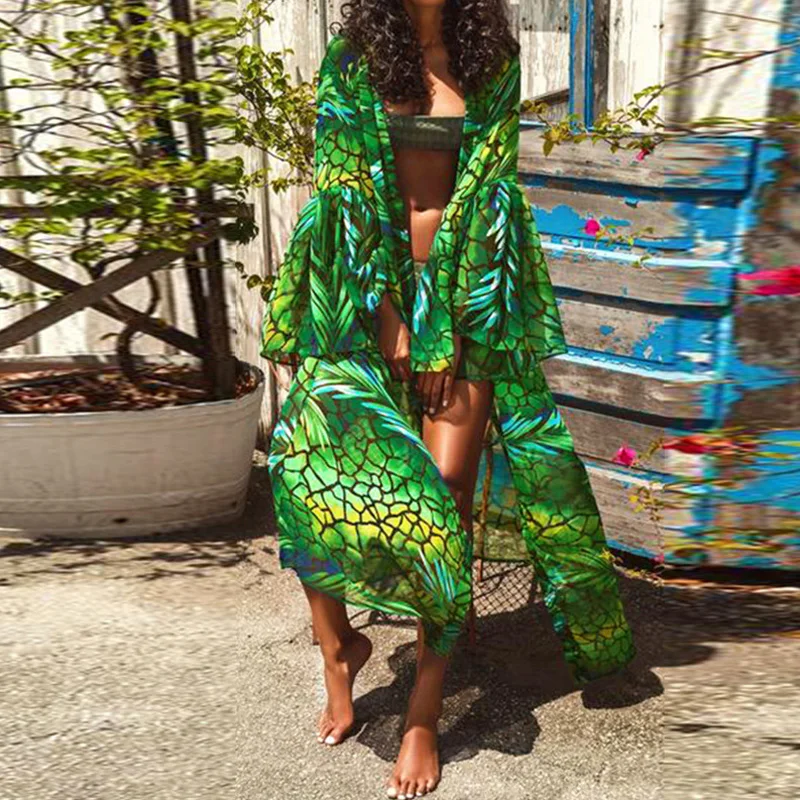 2021 Summer Beach Cover up Print Swimwear Women Boho Flare Long Sleeve Bikini Swimsuit Female Lace-up Long Top Brazilian Biquini
2021 Summer Beach Cover up Print Swimwear Women Boho Flare Long Sleeve Bikini Swimsuit Female Lace-up Long Top Brazilian Biquini