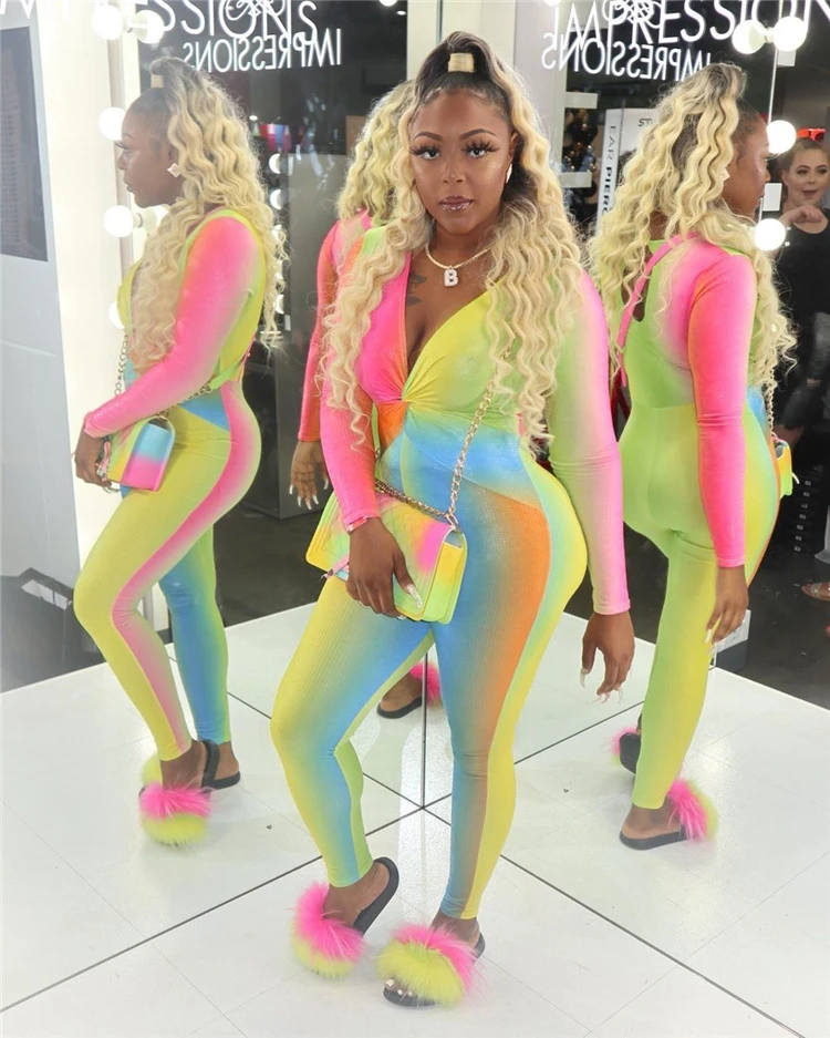 D96612 2021 new arrivals Fashion women's rainbow positioning print cross knot slim personality V-neck jumpsuit
D96612 2021 new arrivals Fashion women's rainbow positioning print cross knot slim personality V-neck jumpsuit
