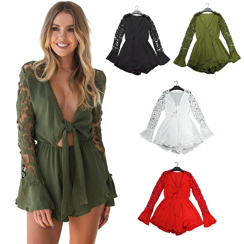 New Style Women Sexy V Neck Long Sleeve Lace Ruffle Shorts Jumpsuit Beach Overalls, Customized color
New Style Women Sexy V Neck Long Sleeve Lace Ruffle Shorts Jumpsuit Beach Overalls, Customized color