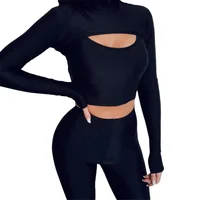 Women's Long-Sleeved Hollow T-Shirt High Waist Package Hip Five Pants Women Other Sportswear Full Female Body Suit 2 Piece Set
Women's Long-Sleeved Hollow T-Shirt High Waist Package Hip Five Pants Women Other Sportswear Full Female Body Suit 2 Piece Set