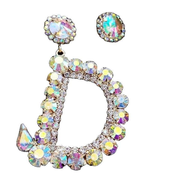 Color diamond xaggerated irregular letter ear studs Bohemian earrings 
Color diamond xaggerated irregular letter ear studs Bohemian earrings