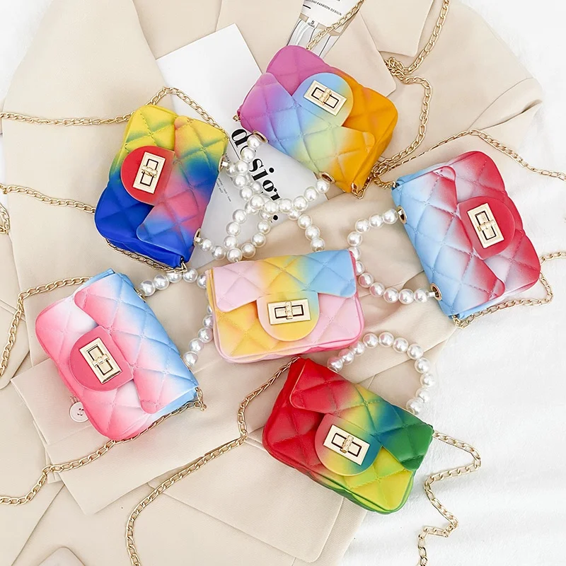 2021 New Trendy Wholesale Promotion Small Kid Purses and Handbags Women Chain Cute PVC Rainbow Color Cross Body Mini Girl Bags, 6 colors
2021 New Trendy Wholesale Promotion Small Kid Purses and Handbags Women Chain Cute PVC Rainbow Color Cross Body Mini Girl Bags, 6 colors