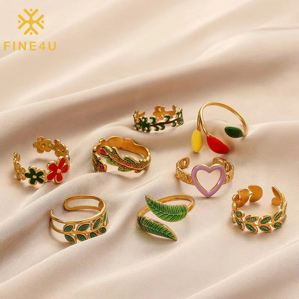 Summer Cute Girls Jewelry Gold Plated Leaf Flower Stainless Steel Colorful Enamel Adjustable Rings For Women
Summer Cute Girls Jewelry Gold Plated Leaf Flower Stainless Steel Colorful Enamel Adjustable Rings For Women