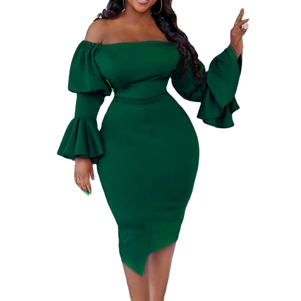 New plus size women's elegant spring and summer horn sleeve Hip Wrap bodycon fashion women's casual dress
New plus size women's elegant spring and summer horn sleeve Hip Wrap bodycon fashion women's casual dress