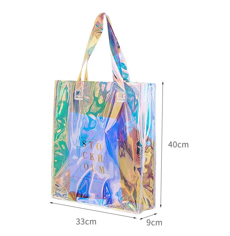 Custom Logo Clear Transparent Rainbow Beach Shopping PVC Holographic Tote Bag, 1 color or customized
Custom Logo Clear Transparent Rainbow Beach Shopping PVC Holographic Tote Bag, 1 color or customized