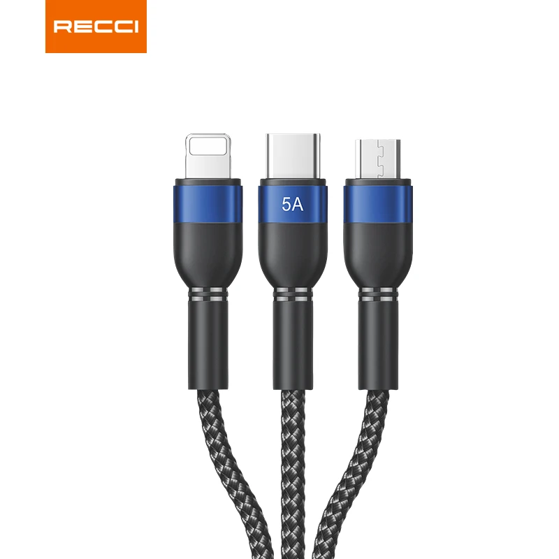 Recci new arrival nylon 1.2 m 5a 3 in 1 usb cable fast charging for type-c mobile phone, iPhone, android cell phone
Recci new arrival nylon 1.2 m 5a 3 in 1 usb cable fast charging for type-c mobile phone, iPhone, android cell phone