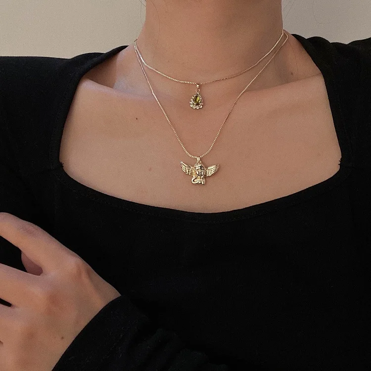 New Arrival Stacked Necklace Angel Pendent Crystal Water Drop Pendent Necklace Clavicle Chain Necklace Set, Gold
New Arrival Stacked Necklace Angel Pendent Crystal Water Drop Pendent Necklace Clavicle Chain Necklace Set, Gold
