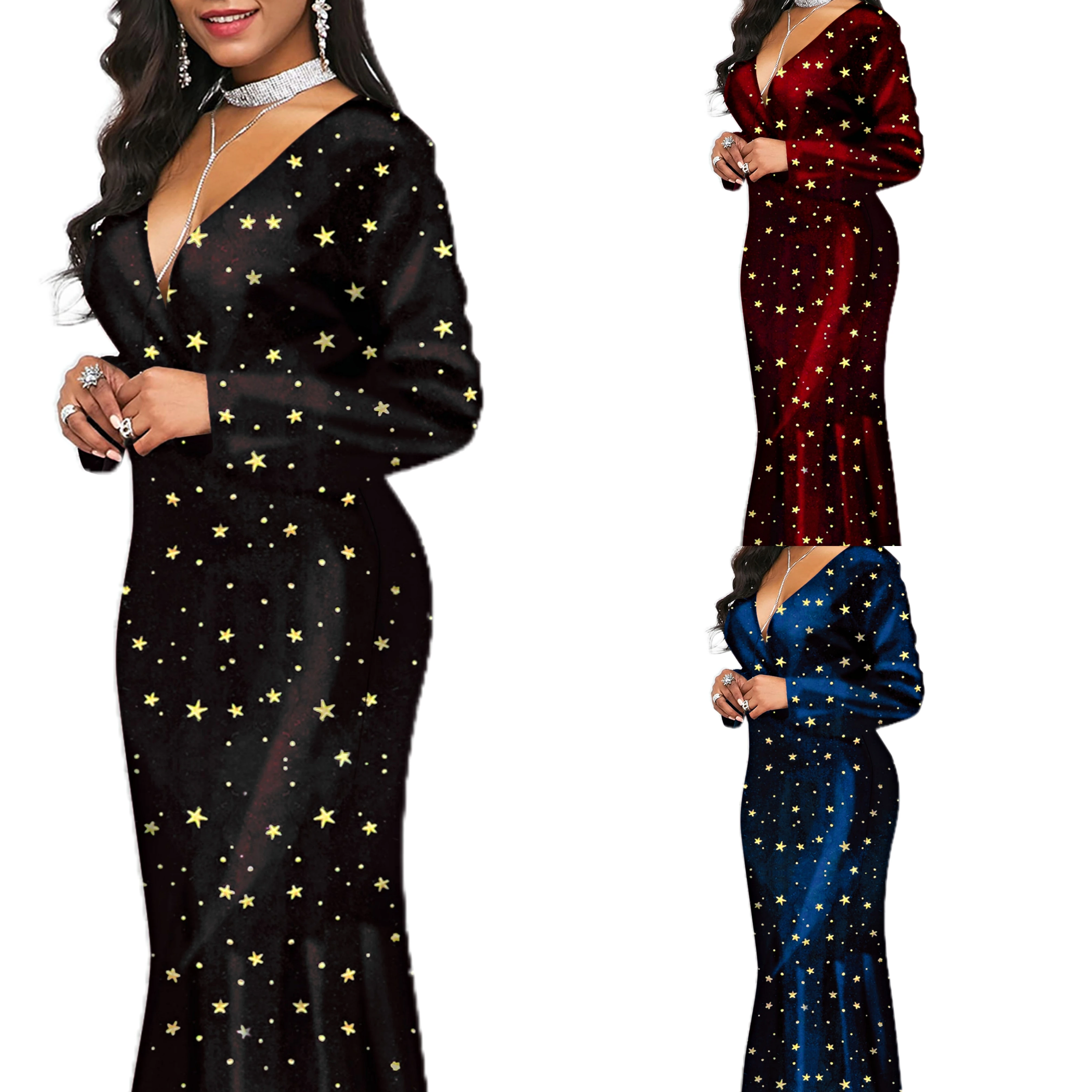 Autumn Elegant Plunging Neck Long Sleeve Starlight Velvet Hot Stamping Evening Party Prom Women Maxi Mermaid Dress
Autumn Elegant Plunging Neck Long Sleeve Starlight Velvet Hot Stamping Evening Party Prom Women Maxi Mermaid Dress