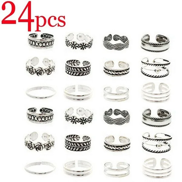 Adjustable Toe Rings for Women Summer Beach Joints Antique Silver Open Toe Ring Set of 24-piece Finger Foot Jewelry
Adjustable Toe Rings for Women Summer Beach Joints Antique Silver Open Toe Ring Set of 24-piece Finger Foot Jewelry