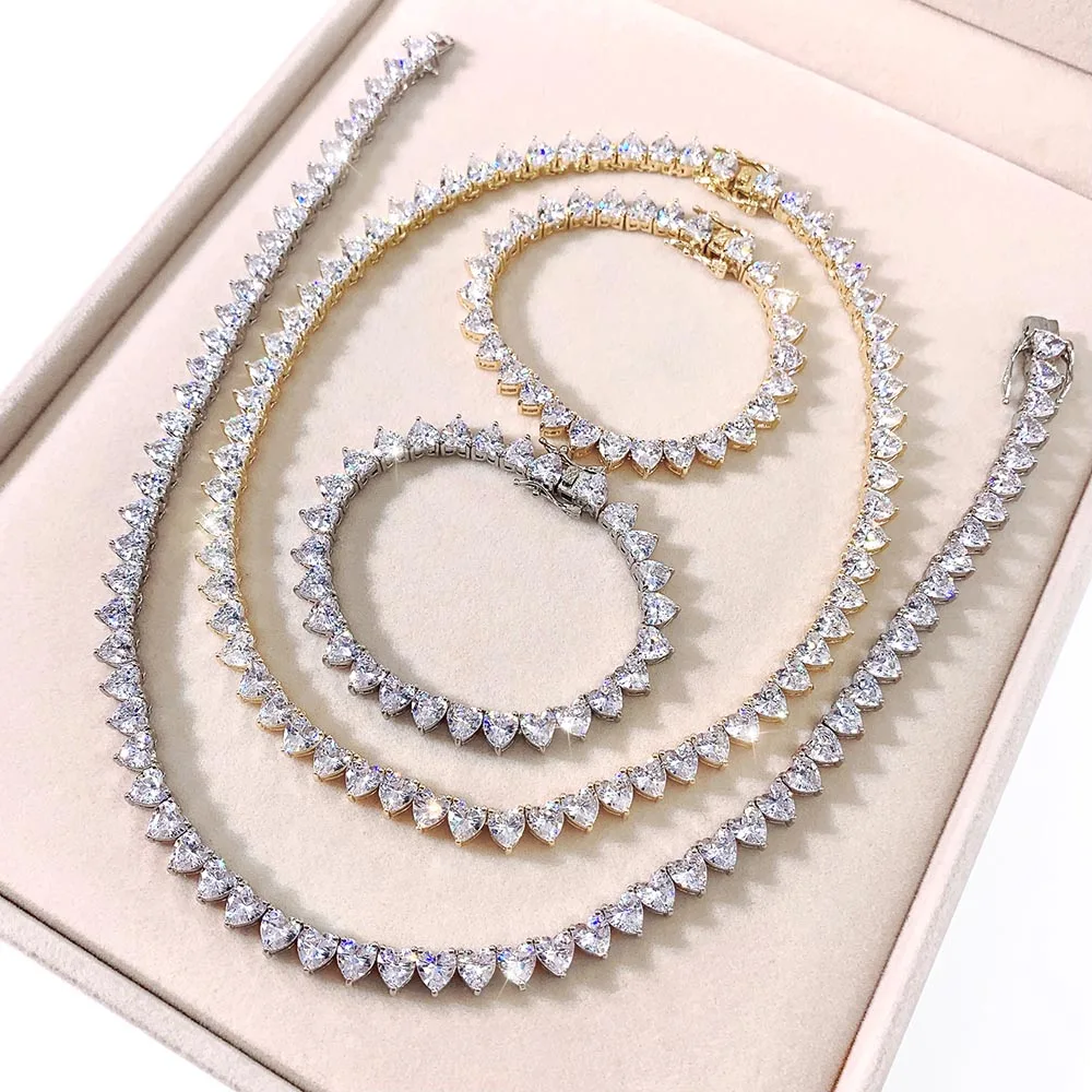 necklace and bracelet set 18k gold diamond heart tennis cz hip hop chain iced out 
necklace and bracelet set 18k gold diamond heart tennis cz hip hop chain iced out