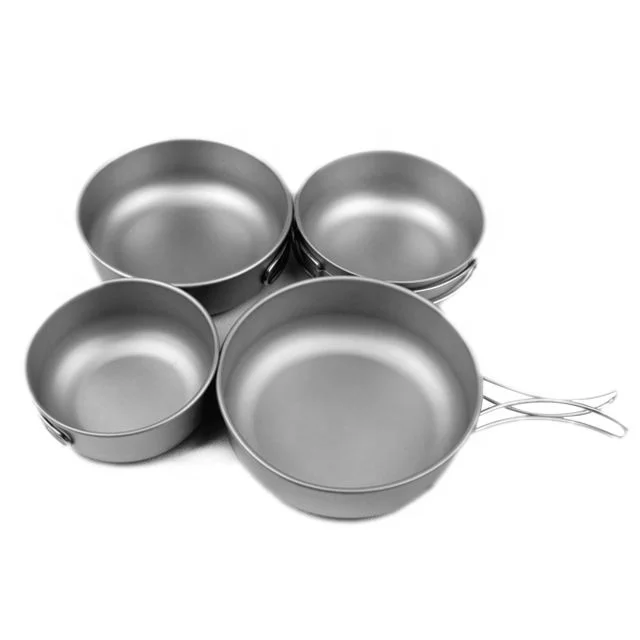 Portable Camping hiking Cookware cutlery bowls titanium pan pot with folding handle
Portable Camping hiking Cookware cutlery bowls titanium pan pot with folding handle