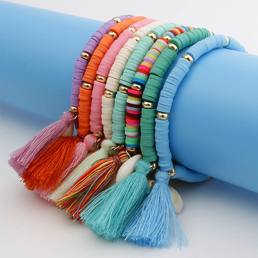 New Style Bohemian Rainbow Friendship Jewelry Colored Soft Ceramic Shell Tassel Bracelet
New Style Bohemian Rainbow Friendship Jewelry Colored Soft Ceramic Shell Tassel Bracelet