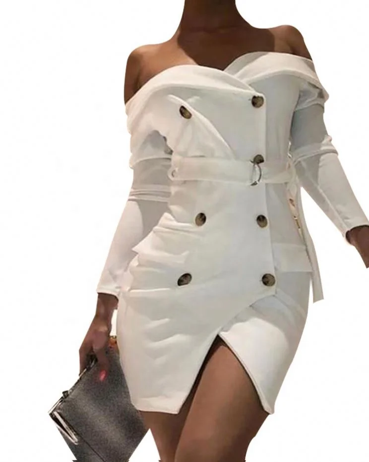 Women Double Breasted Off Shoulder Long Sleeve Dress Wrap Belt Elegant Office Lady Spring Fall Chic Slim Dress
Women Double Breasted Off Shoulder Long Sleeve Dress Wrap Belt Elegant Office Lady Spring Fall Chic Slim Dress