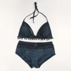Sexy Two Pieces Bikini Women Mesh Transparent Swimwear Tassel Trim High Waist Swimsuit Fashion Beachwear Bathing Suit