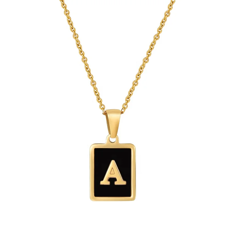 2021 Elegant Black Oil Dropped Square 18K Gold Plated Stainless Steel 26 Initial Letter Jewelry Necklace For Women
2021 Elegant Black Oil Dropped Square 18K Gold Plated Stainless Steel 26 Initial Letter Jewelry Necklace For Women