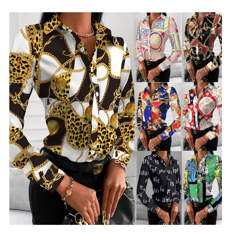 2022 Spring Ladies Long Sleeve Button Up Women Shirts Fashionable Chain Printed Designer Plus Size Women's Blouses & Shirts
2022 Spring Ladies Long Sleeve Button Up Women Shirts Fashionable Chain Printed Designer Plus Size Women's Blouses & Shirts