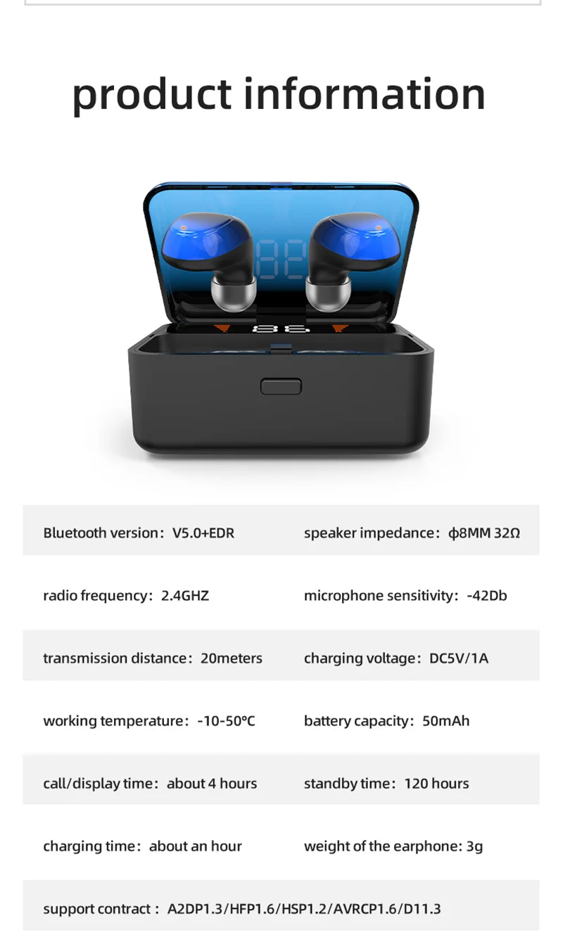 Best Seller BT V5.0 Wireless TWS Earphones, TWS Wireless Earbuds with Touch Control, Wireless TWS Headphones with Charging Case - ANKUX.COM