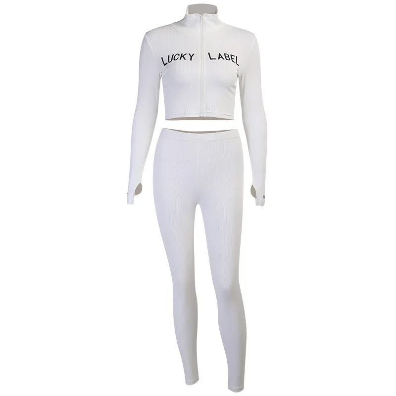 Women's nightclub high neck pit strip embroidered letters zipper sports two-piece suit
Women's nightclub high neck pit strip embroidered letters zipper sports two-piece suit