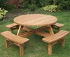 8 Seat Garden Outdoor Wooden Round Picnic Table Bench With Parasol Hold