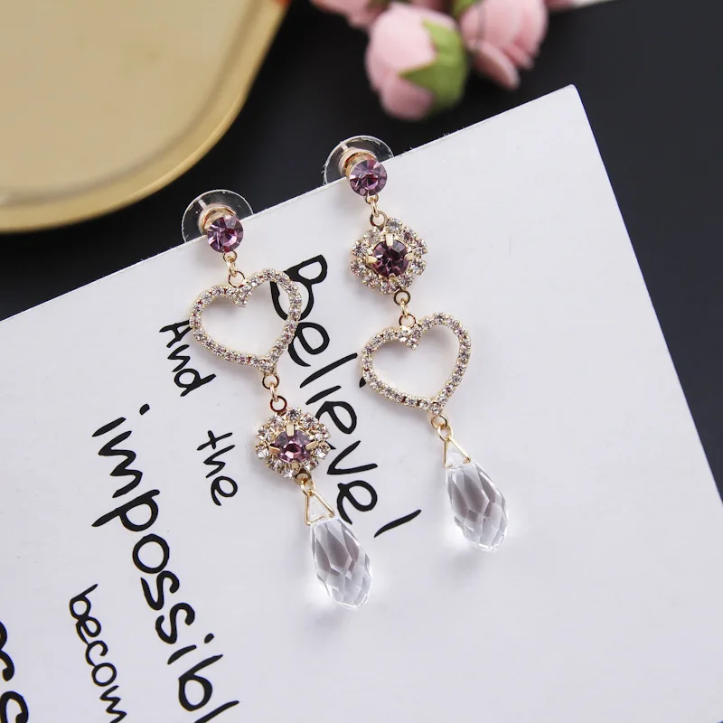 Korean Crystal Tassel Earrings Fashion Diamond Drop Earrings Purple Heart Diamond Earrings for Women, Photo
Korean Crystal Tassel Earrings Fashion Diamond Drop Earrings Purple Heart Diamond Earrings for Women, Photo