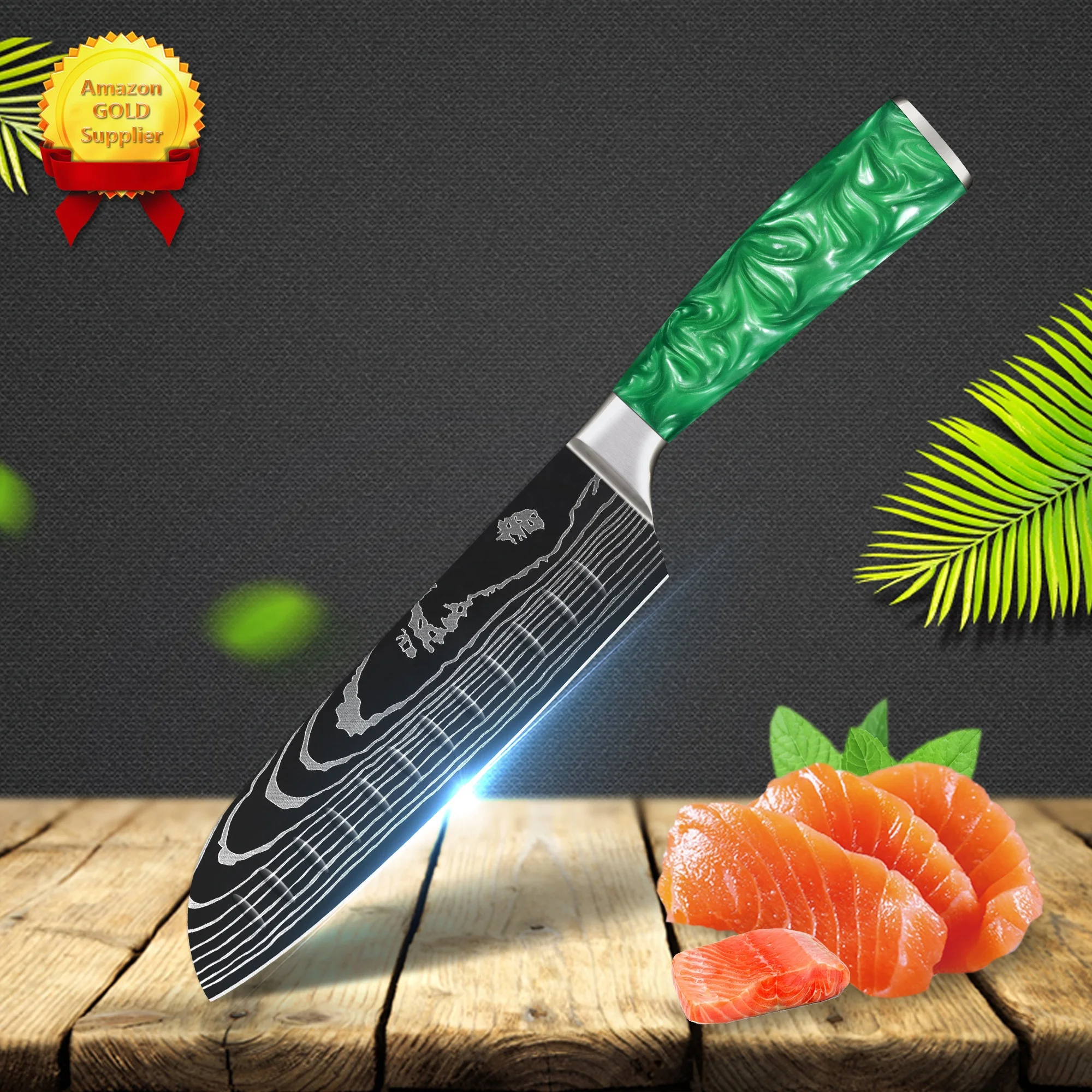 SkyCook damascus 7 inch japanese chef knife design chef knifes santoku knives professional vg-10 with green resin handle
SkyCook damascus 7 inch japanese chef knife design chef knifes santoku knives professional vg-10 with green resin handle