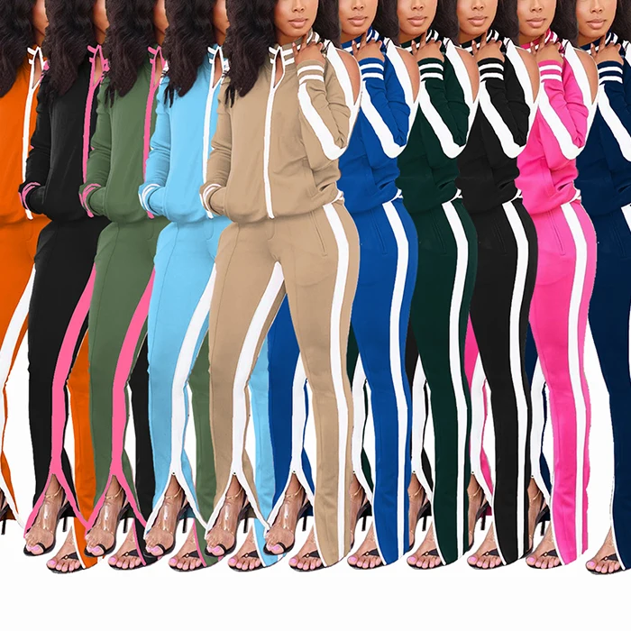 slim fit striped 2021 designer zipper sport sublimated for woman polyester track suits
slim fit striped 2021 designer zipper sport sublimated for woman polyester track suits