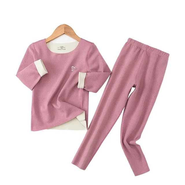 

Custom High Quality Sleepwear For Girl Thermal Clothing Childrens Solid Warm Pajamas Sets Kids Two Sides Brushed Fabric Pyjamas, Soild