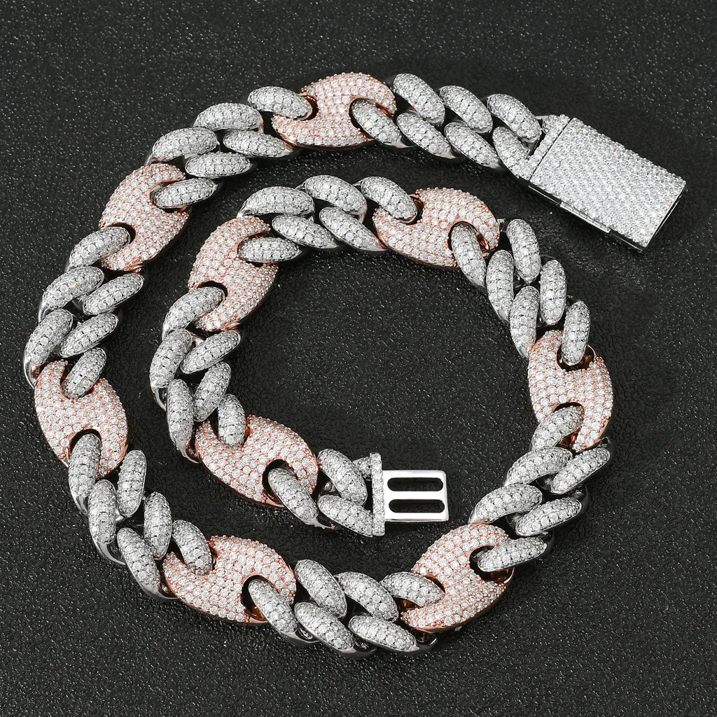 New Hip Hops Men 20MM Silver Pink Coffee Bean Miami Cuban Necklace White Rose Gold Plated CZ Cuban Coffee Bean Chain Necklace
New Hip Hops Men 20MM Silver Pink Coffee Bean Miami Cuban Necklace White Rose Gold Plated CZ Cuban Coffee Bean Chain Necklace