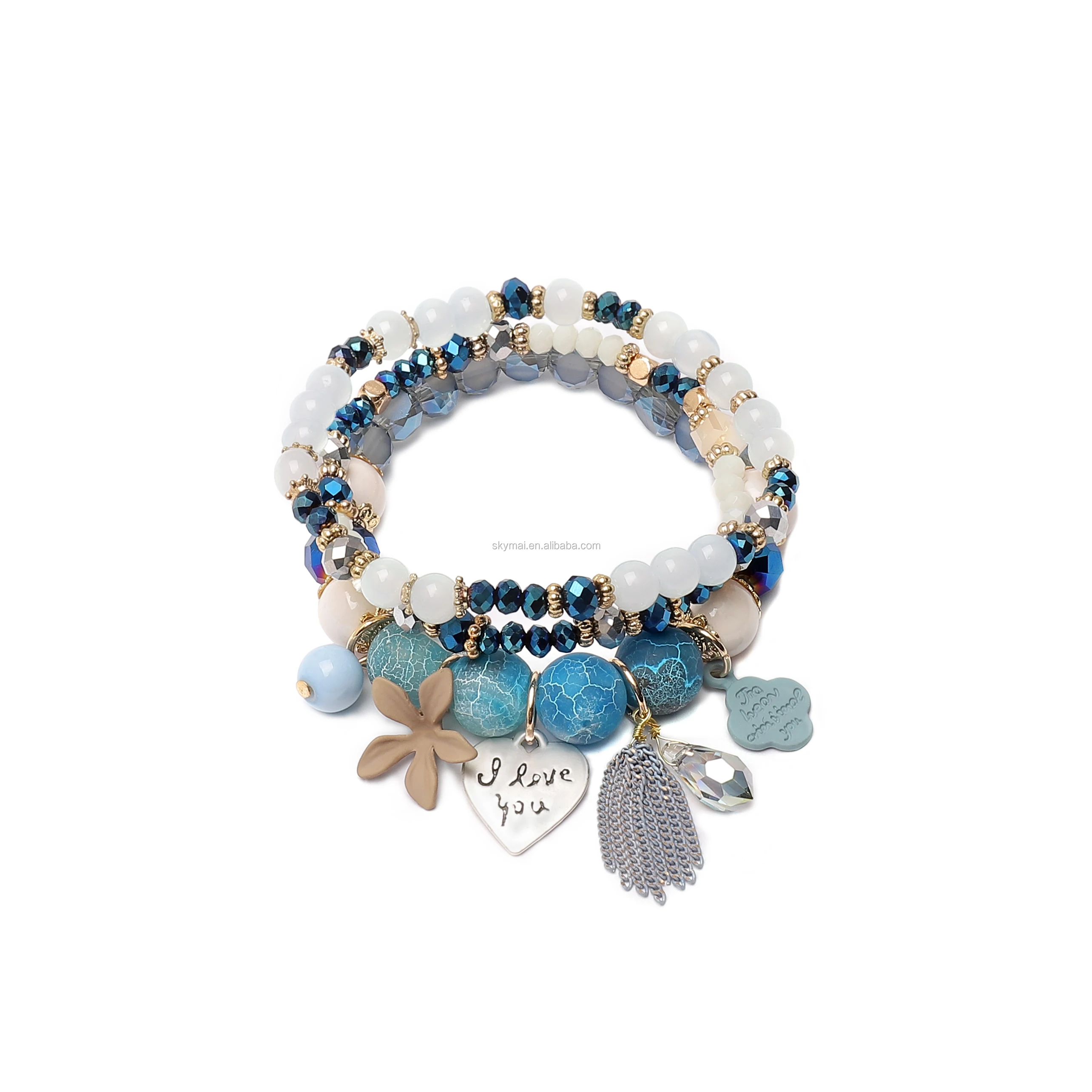 Custom Spring bracelet stone beaded charm bracelet mix pendant tassel bracelet for women