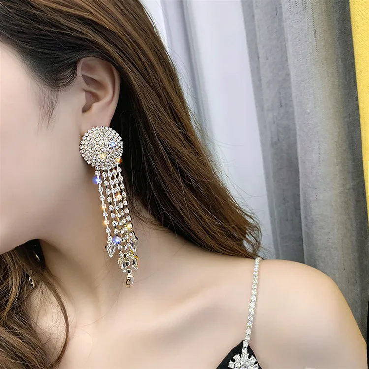 925 Silver Needle Round Rhinestone Long Tassel Earrings 2021 Trendy Atmospheric Earrings, Picture shows
925 Silver Needle Round Rhinestone Long Tassel Earrings 2021 Trendy Atmospheric Earrings, Picture shows