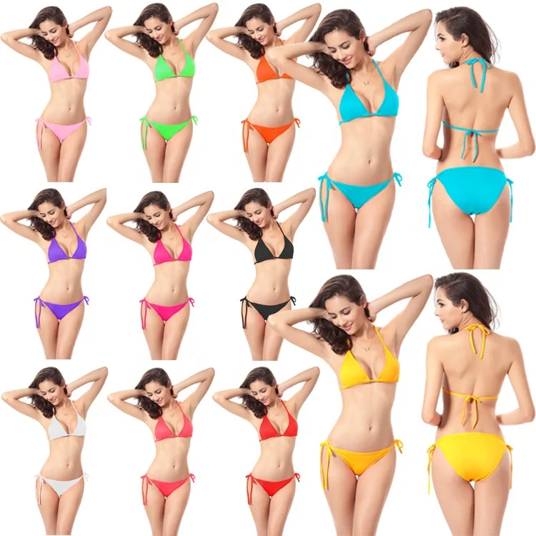 

22 COLORS Wholesale Cheap Hot Sale Custom Bandeau Thong Women Swimsuits Beachwear Sexy Bikini, Shown